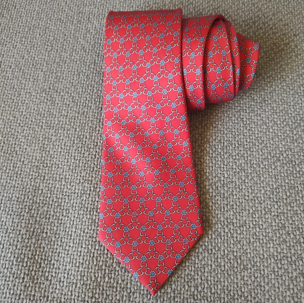 Hermes Authentic Red Blue Silk Tie Interlock Links